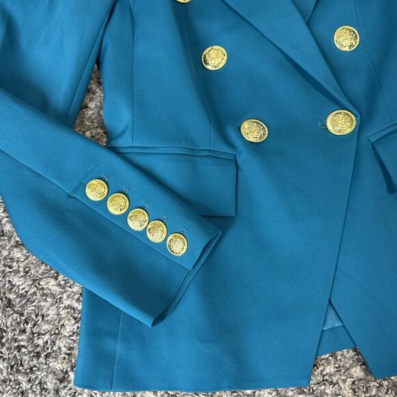 Boston Proper Modern Double Breasted Blazer Size 4 Teal Blue Gold Buttons New - Picture 3 of 9